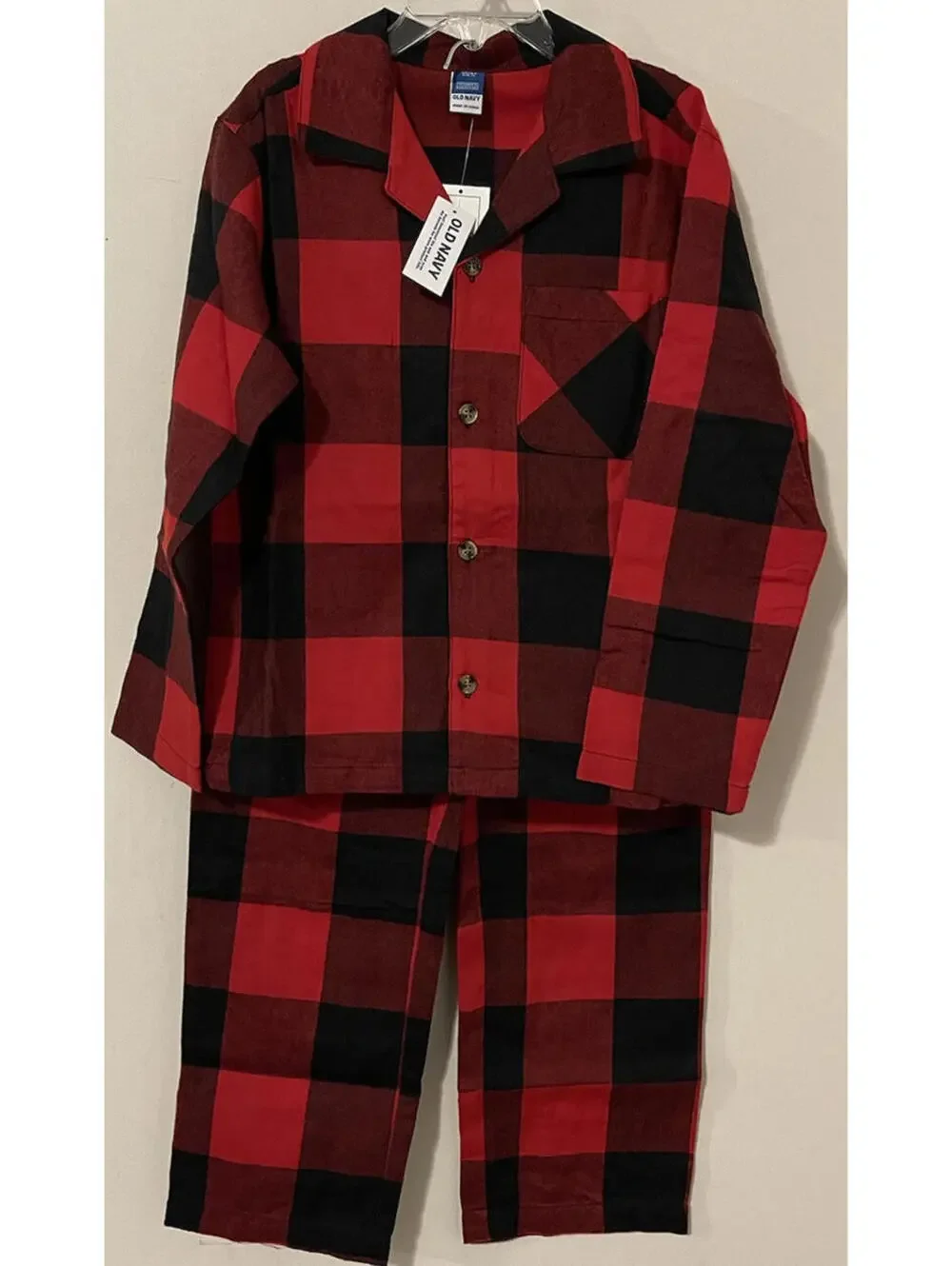 Old Navy Boys Size 5 XS Red Plaid Warm Pajama Shirt & Pull-On Pant Set NWT A9r